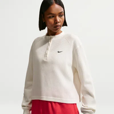 Nike Women's  Sportswear Chill Waffle Oversized Long-sleeve Henley Top In Neutral