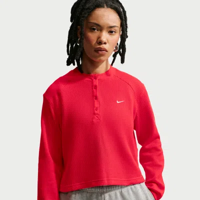 Nike Women's  Sportswear Chill Waffle Oversized Long-sleeve Henley Top In Red