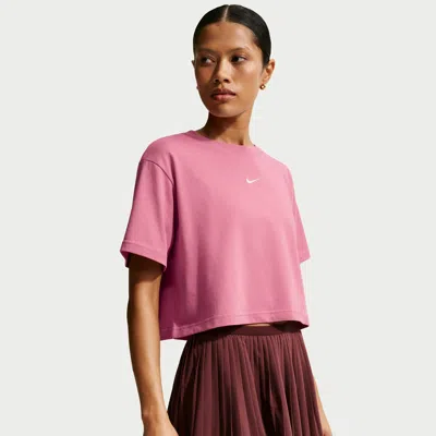 Nike Women's  Sportswear Classic Loose Short-sleeve Cropped T-shirt In Pink