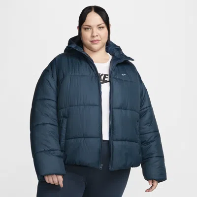Nike Women's  Sportswear Classic Puffer Therma-fit Loose Hooded Jacket (plus Size) In Blue