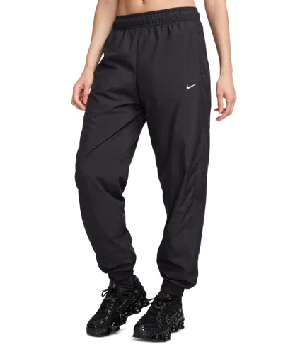 Nike Women's Sportswear Classic Woven Mid-rise Jogger Pants In Black,white