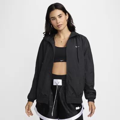 Nike Women's  Sportswear Classic Wovens Loose Uv Hooded Jacket In Black,white