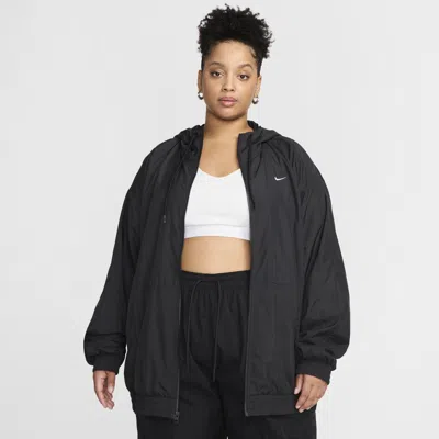 Nike Women's  Sportswear Classic Wovens Loose Uv Hooded Jacket (plus Size) In Black