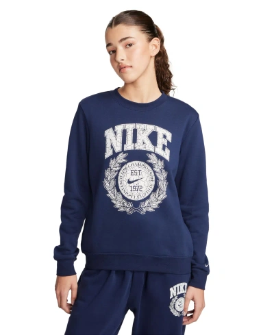 Nike Women's Sportswear Club Crewneck Fleece Sweatshirt In Midnight Navy