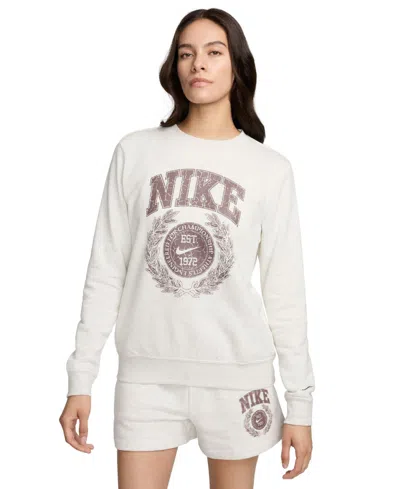Nike Women's Sportswear Club Crewneck Fleece Sweatshirt In Oatmeal Heather