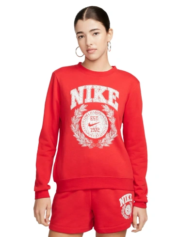 Nike Women's Sportswear Club Crewneck Fleece Sweatshirt In University Red