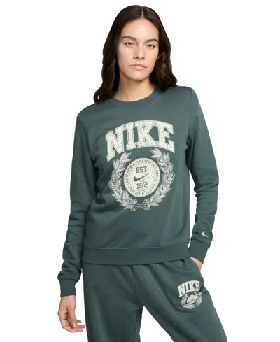 Nike Women's Sportswear Club Crewneck Fleece Sweatshirt In Vintage Green