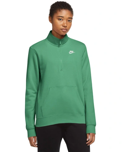 Nike Women's Sportswear Club Fleece 1/2-zip Sweatshirt In Stadium Green,white