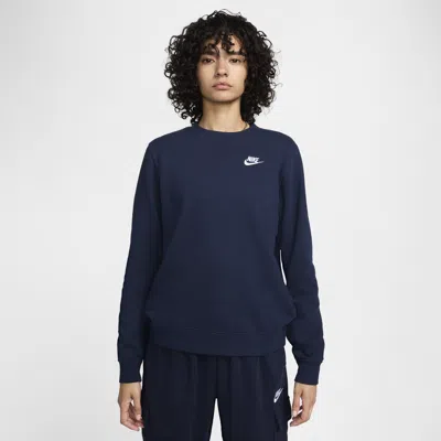 Nike Women's  Sportswear Club Fleece Crew-neck Sweatshirt In Obsidian,white