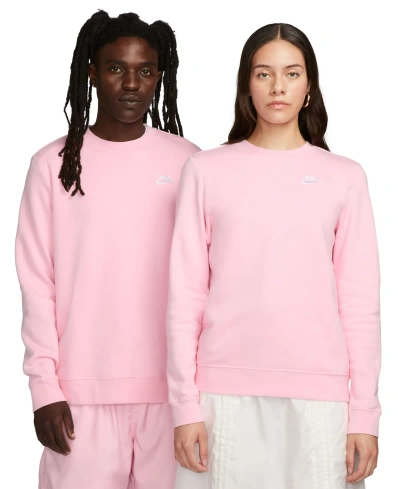 Nike Women's Sportswear Club Fleece Crewneck Sweatshirt In Medium Soft Pink,white