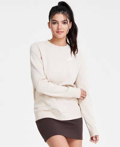 Nike Women's Sportswear Club Fleece Crewneck Sweatshirt In Sanddrift,white