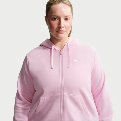 Nike Women's  Sportswear Club Fleece Full-zip Hoodie (plus Size) In Pink