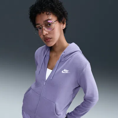 Nike Women's  Sportswear Club Fleece Full-zip Hoodie In Dusty Amethyst,white