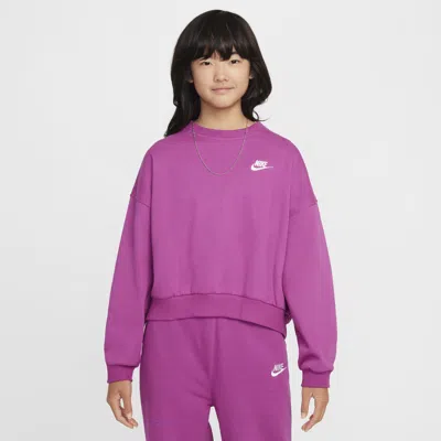 Nike Kids' Women's  Sportswear Club Fleece Girls' Boxy Crew-neck Sweatshirt In Purple