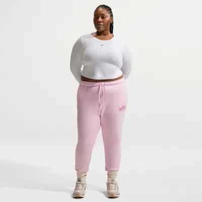 Nike Women's  Sportswear Club Fleece Graphic Mid-rise Pants (plus Size) In Pink