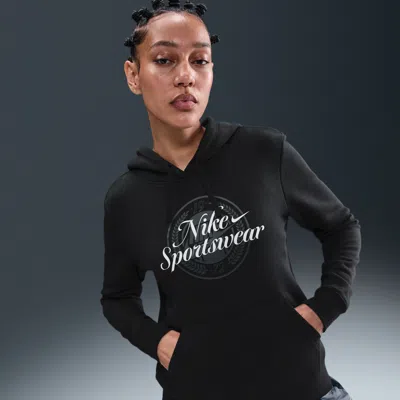 Nike Women's  Sportswear Club Fleece Graphic Pullover Hoodie In Black