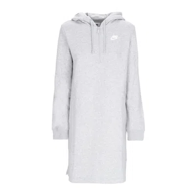 Nike Women's Sportswear Club Fleece Hoodie Dress Dk Gray Heather/white In Dk Grey Heather/white