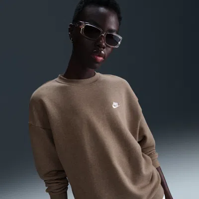 Nike Women's  Sportswear Club Fleece Loose Crew-neck Sweatshirt In Brown