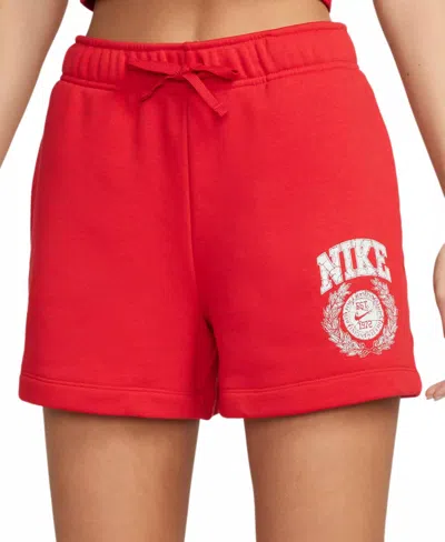 Nike Women's Sportswear Club Fleece Mid Rise Pull On Short In Red