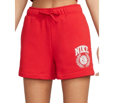 Nike Women's Sportswear Club Fleece Mid-rise Pull-on Shorts In University Red