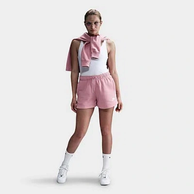 Nike Women's Sportswear Club Fleece Mid-rise Shorts In Elemental Pink/heather/white