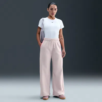 Nike Women's  Sportswear Club Fleece Mid-rise Wide-leg Cozy Pants In Pink