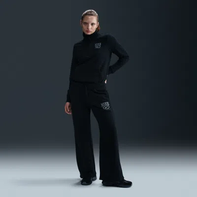 Nike Women's  Sportswear Club Fleece Mid-rise Wide-leg Graphic Pants In Black