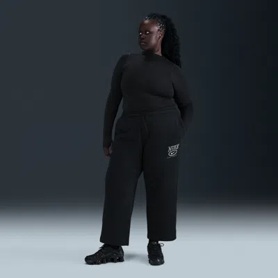 Nike Women's  Sportswear Club Fleece Mid-rise Wide-leg Graphic Pants (plus Size) In Black