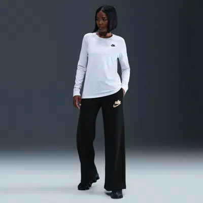 Nike Women's  Sportswear Club Fleece Mid-rise Wide-leg Pants In Black