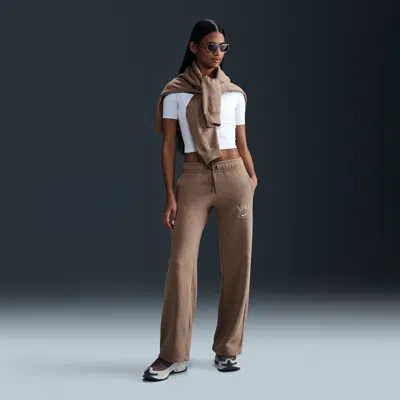 Nike Women's  Sportswear Club Fleece Mid-rise Wide-leg Graphic Pants In Brown