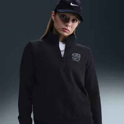 Nike Women's  Sportswear Club Fleece Mock-neck 1/2-zip Graphic Top In Black