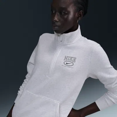 Nike Women's  Sportswear Club Fleece Mock-neck 1/2-zip Graphic Top In B Hthr
