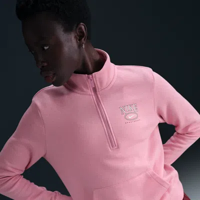 Nike Women's  Sportswear Club Fleece Mock-neck 1/2-zip Graphic Top In Pink