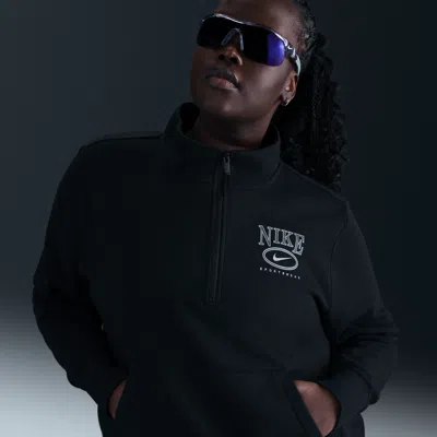 Nike Women's  Sportswear Club Fleece Mock-neck 1/2-zip Graphic Top (plus Size) In Black