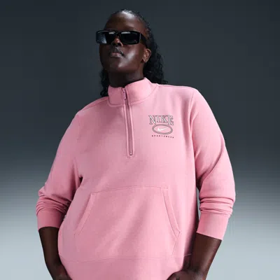 Nike Women's  Sportswear Club Fleece Mock-neck 1/2-zip Graphic Top (plus Size) In Pink