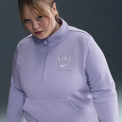 Nike Women's  Sportswear Club Fleece Mock-neck 1/2-zip Graphic Top (plus Size) In Purple