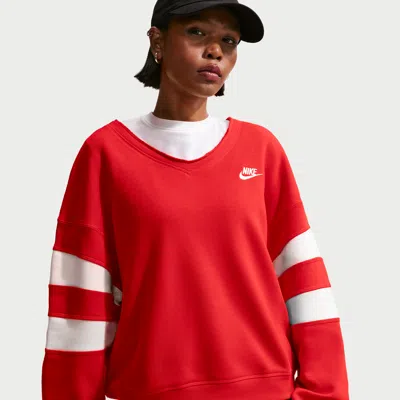 Nike Women's  Sportswear Club Fleece Oversized V-neck Sweatshirt In Red