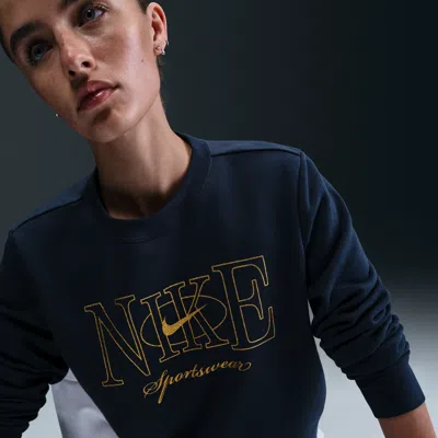 Nike Women's  Sportswear Club Fleece Pullover Crew-neck Sweatshirt In Blue