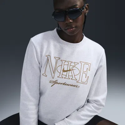 Nike Women's  Sportswear Club Fleece Pullover Crew-neck Sweatshirt In Brown