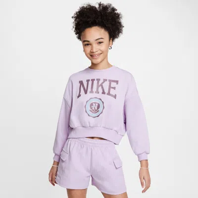 Nike Kids' Women's  Sportswear Club Girls' French Terry Crew-neck Sweatshirt In Purple