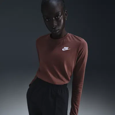 Nike Women's  Sportswear Club Long-sleeve T-shirt In Brown