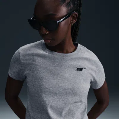 Nike Women's  Sportswear Club Short-sleeve Cropped Graphic T-shirt In Grey