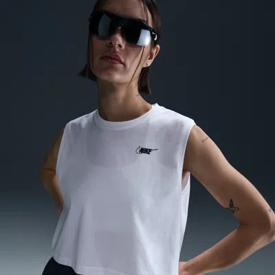 Nike Women's  Sportswear Club Sleeveless Cropped Graphic T-shirt In White
