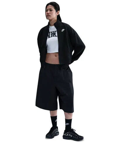 Nike Women's Sportswear Club Zipper Loose Track Jacket In Black