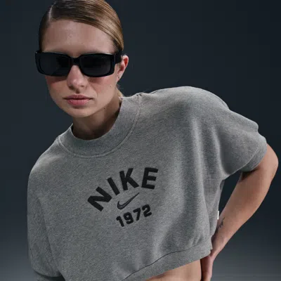 Nike Women's  Sportswear Collection Crew-neck Short-sleeve Cropped French Terry Top In Carbon Heather/anthracite