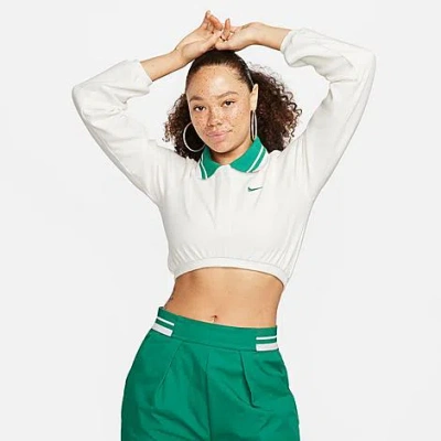 Nike Women's Sportswear Collection Cropped Long-sleeve Polo Shirt In Sail/malachite/malachite