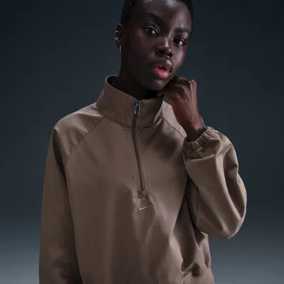 Nike Women's  Sportswear Collection Oversized Twill 1/4-zip Top In Brown