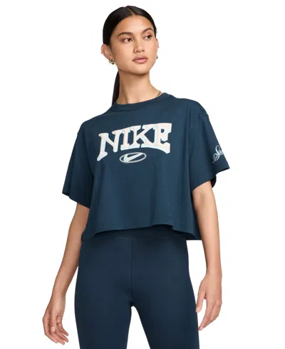 Nike Women's Sportswear Cotton Logo Short-sleeve T-shirt In Armory Navy