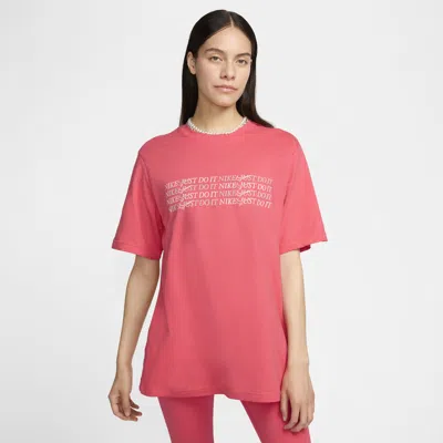 Nike Women's Sportswear Cotton Logo Crewneck T-shirt In Aster Pink,lt Iron Ore
