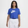 Nike Women's  Sportswear Collection Crew-neck Short-sleeve Cropped French Terry Top In Blue